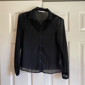 Zara Size Small Sheer Polka Dot Feather Long Sleeve Button down academic grunge